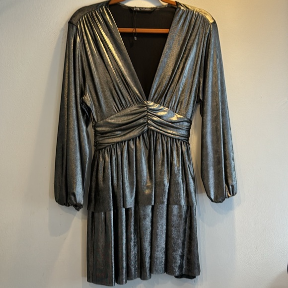 SALE‼️Zara Metallic Ruffle Mini Dress size Small - Picture 2 of 7